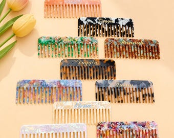 Custom Bridesmaid Amber Hair Comb, Personalized Name Acetate Hair Comb, Wedding Bridesmaid Gift, Marble Hair Comb, Portable Pocket Hair Comb