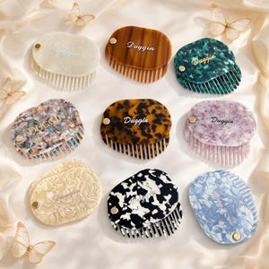 Custom Initials Mirror Comb Set, Personalized Name Amber Mirror Comb, Acetate Mirror Comb, Bridal Shower Gifts, Wedding Bridesmaid Gift Sets