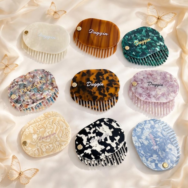 Custom Initials Mirror Comb Set, Personalized Name Amber Mirror Comb, Acetate Mirror Comb, Bridal Shower Gifts, Wedding Bridesmaid Gift Sets