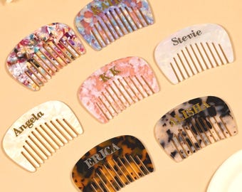 Custom Initial Name Mini Half Moon Comb, Personalization Acetate Hair Comb, Wedding Bridesmaid Gift, Marble Portable Pocket Hair Comb