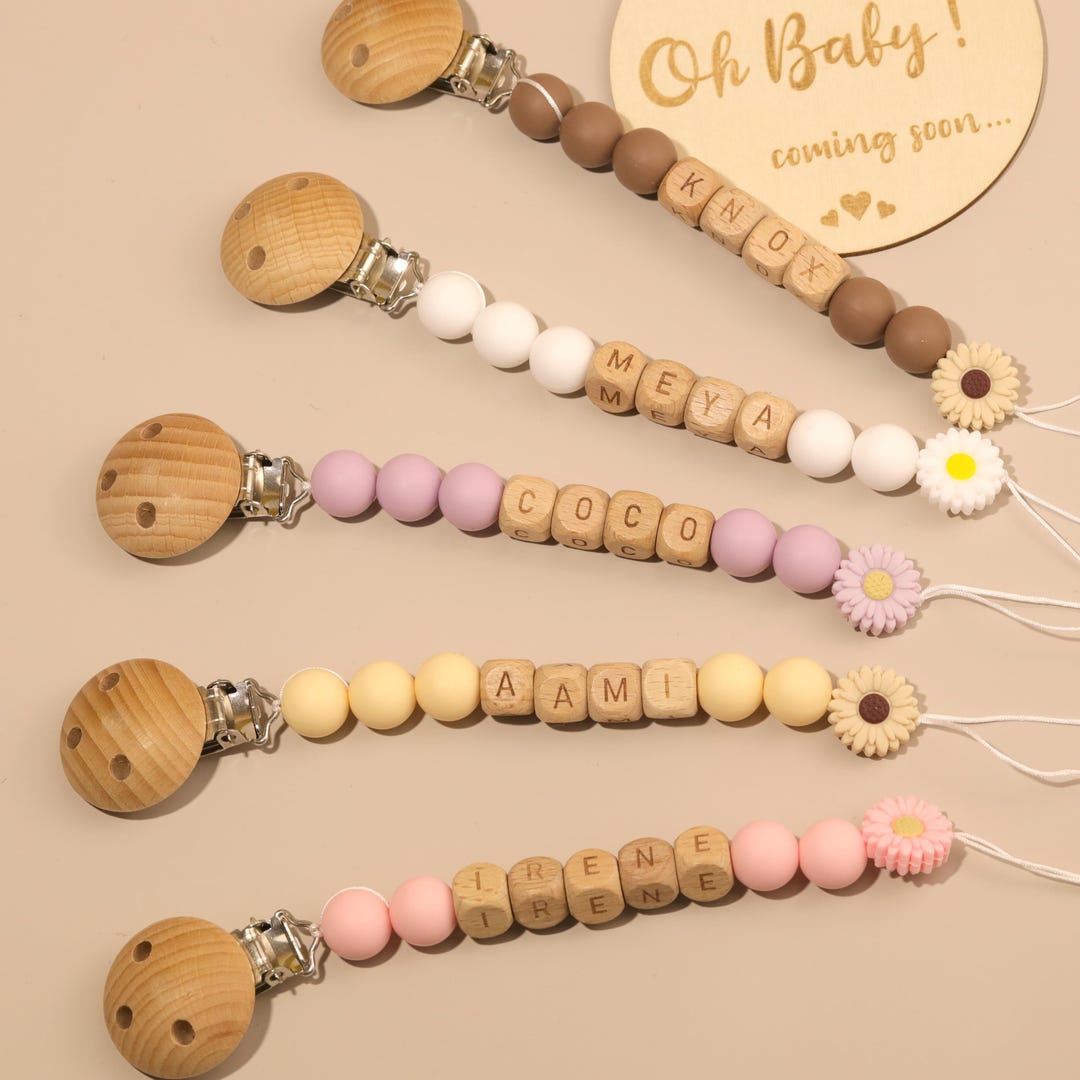 Unique Pacifier Chain Custom Name Daisy Pacifier Chain, Newborn Soother Clip, Personalized ...