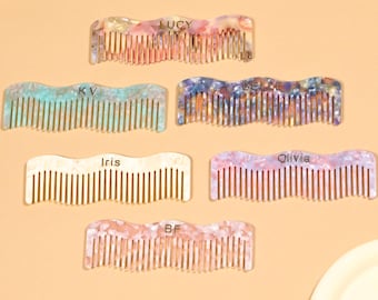 Custom Initial Wavy Hair Comb, Personalized Name Creative Hair Comb, Acetate Hair Comb, Wedding Bridal Bridesmaid Gift, Gift For Her