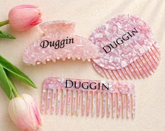 Custom Hair Comb, Wedding Bridesmaids Gift, Custom Initial Acetate Hair Clip, Marble Hair Comb, Pocket Hair Comb,Bridal Gift,Engraved Mirror