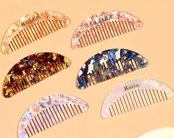 Custom Name Initial Acetate Half-Moon Comb, Personalized Mini Colorful Hair Comb, Suitable For Adults And Children, Bridal Bridesmaid Gift