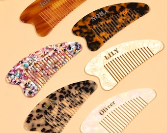 Personalization Heart-Shaped Amber Hair Comb, Custom Name Wedding Bridesmaid Gift, Initial Acetate Hair Comb, Marble Portable Hair Comb