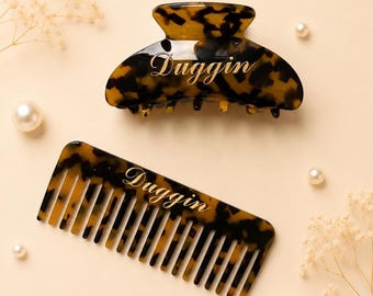Personalized Acetate Hair Claw & Comb/Personalized Hair Clip Comb Set/Bridal Team/Custom Name Hair Clip and Comb Gift Set/Bridesmaid Gifts