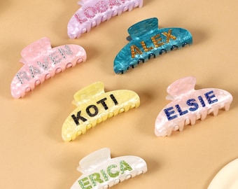Custom Initial Rhinestone Hair Claw, Personalized Name Candy Colors Hair Accessories, Bridesmaid Wedding Fashion Hair Claw, Party Favors