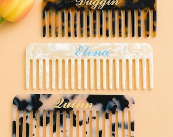 Personalized Name Acetate Hair Comb,Custom Bridesmaid Amber Hair Comb,  Wedding Bridesmaid Gift, Marble Hair Comb, Portable Pocket Hair Comb