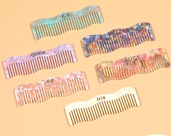 Personalized Name Creative Hair Comb, Custom Initial Wavy Hair Comb, Acetate Hair Comb, Wedding Bridal Bridesmaid Gift, Gift For Her