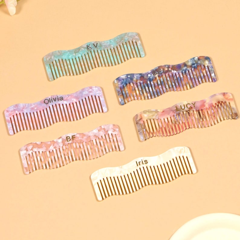 Personalized Name Creative Hair Comb, Custom Initial Wavy Hair Comb ...