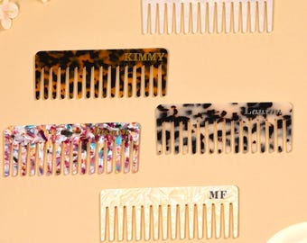 Custom Initial Large Amber Hair Comb, Personalized Name Acetate Hair Comb, Portable Pocket Marble Hair Comb, Wedding Bridesmaid Gift