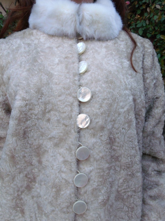 Vintage 50's 60's Coat White Faux Fur Long Dress … - image 2