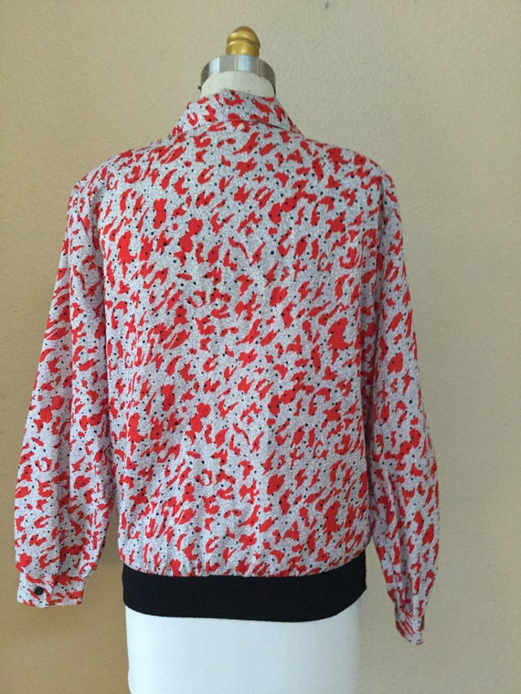 Vintage Red and White Blouse, Secretary Shirt, 70… - image 5