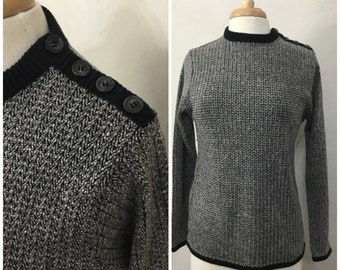 80’s Heather Grey/ Gray Black Pull Over Sweater.Knit Black and White Winter Sweater