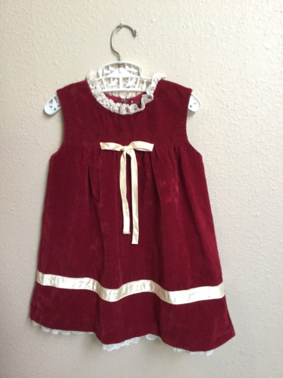 Vintage Children's Velvet Dress, Red Velvet Littl… - image 3