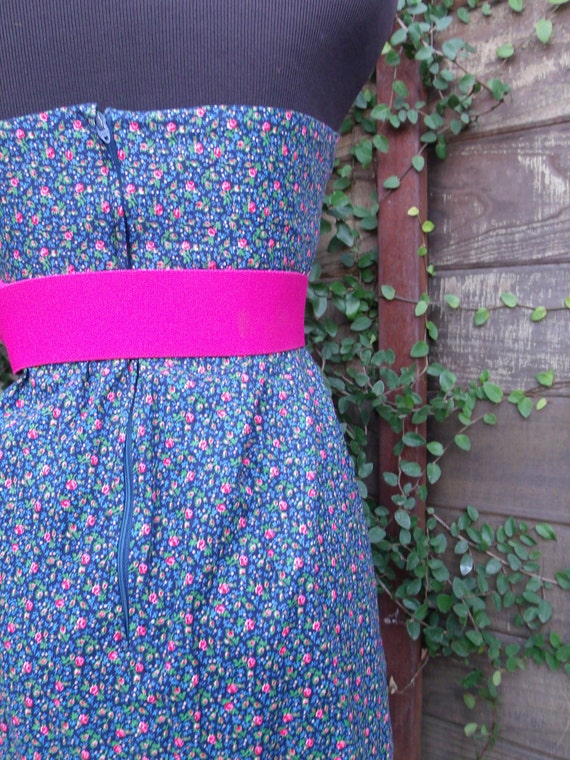 Vintage 70's Blue Calico Cotton Day Dress Floral … - image 3