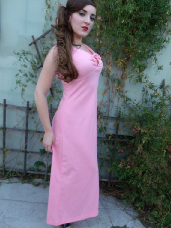 Vintage 60's Maxi Dress Lounge Dress Pink Sexy Pi… - image 2