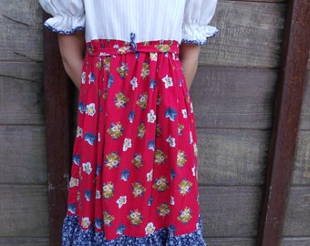 Vintage Children's Day Dress, Girls Vintage Calico Prairie Dress 70's