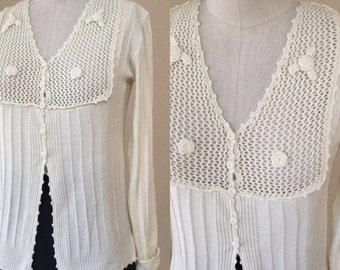 Cream Autumn Sweate,Knit Pop Button, fall Cardigan, 50's/60's sweater