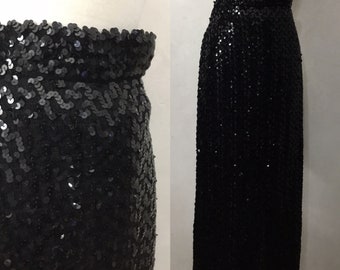 Vintage 60’s Black Sequin Fitted Pencil Skirt NYE Skirt