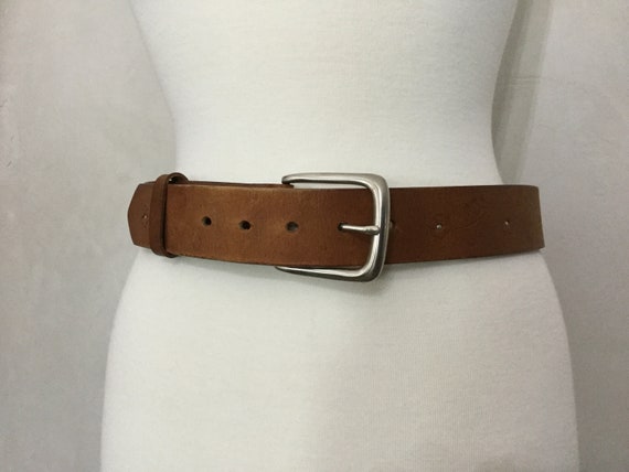 60s Brown Leather Belt Womans flower print - image 2
