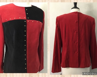 Vintage 80’s Red & Black Mod Gold Studded Shirt/ Blouse NWT