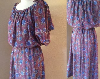 Vintage woman's 70's/80's day dress, bohemian dress, vintage 70's boho dress