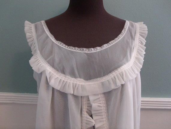 Vintage 60's White Ruffle Sheer Chiffon Nightie B… - image 5