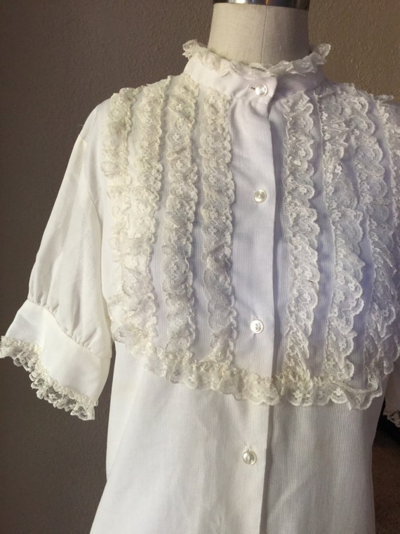 Hollywood White Lace Blouse, 50's White Designer … - image 3