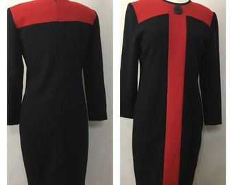 Vintage Mod Red & Black 60’s Dress Wool Couture Designer make Shift Dress Size 6