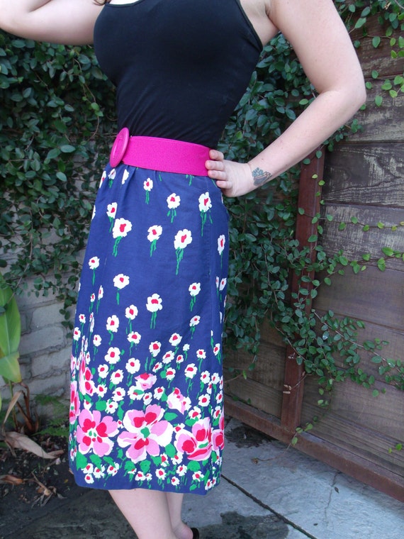 Vintage Blue Floral Picnic Skirt Pink. White. Spr… - image 4