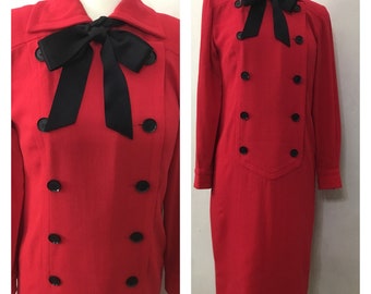 Vintage Red Givenchy Dress. Union Made. Double Breasted Couture Dress