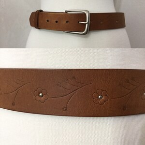 60s Brown Leather Belt Womans flower print