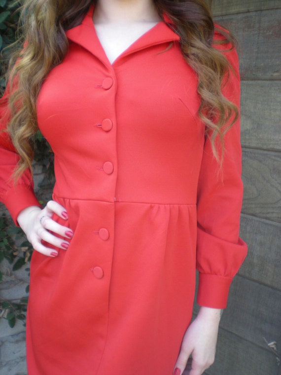 Vintage Red 60's Knit Dress. Leslie Faye Knits. M… - image 2