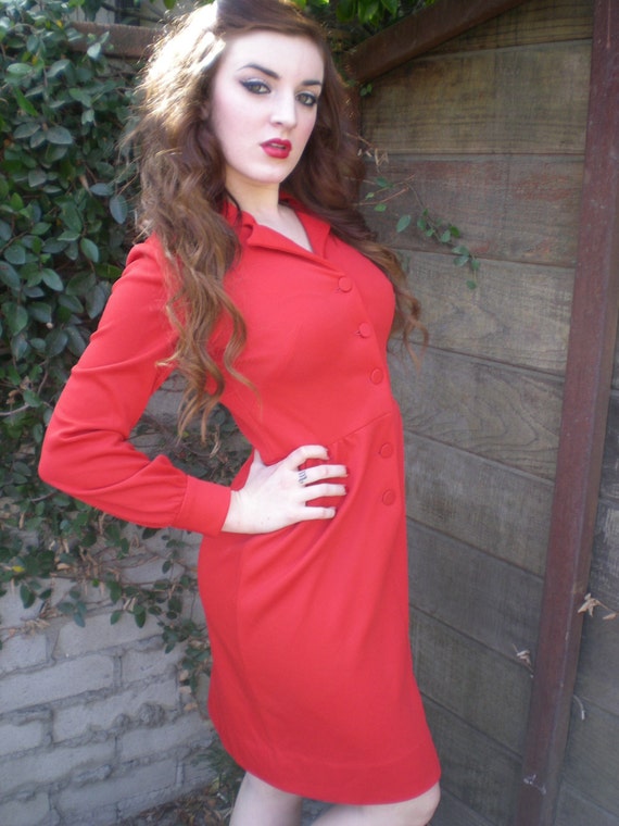 Vintage Red 60's Knit Dress. Leslie Faye Knits. M… - image 4