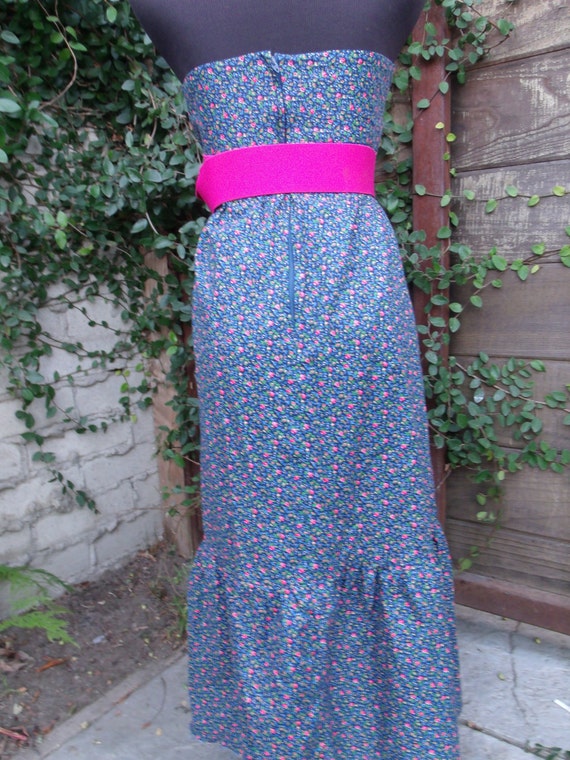 Vintage 70's Blue Calico Cotton Day Dress Floral … - image 5