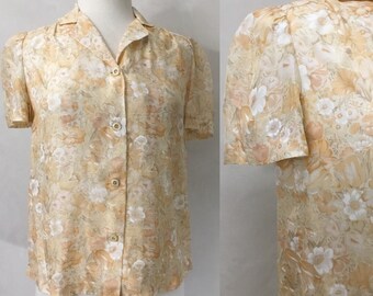 Vintage Harvest Yellow/Beige Floral 60’s blouse