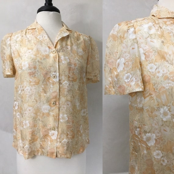 Vintage Harvest Yellow/Beige Floral 60’s blouse - image 1