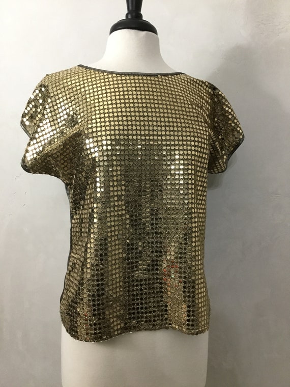 Vintage 80’s Gold Sequin a shirt. Disco Top. 70’s… - image 5