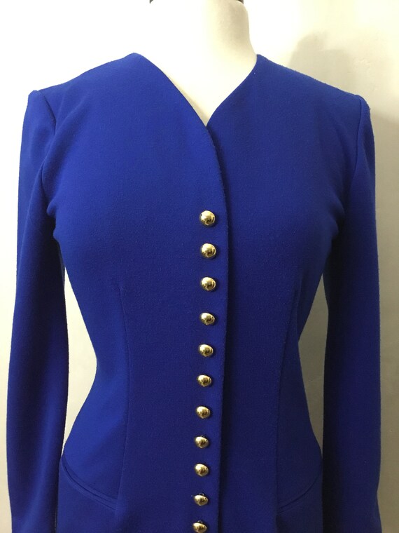 Vintage 80’s Royal Blue GOLD Detailed Dress. Lesl… - image 2