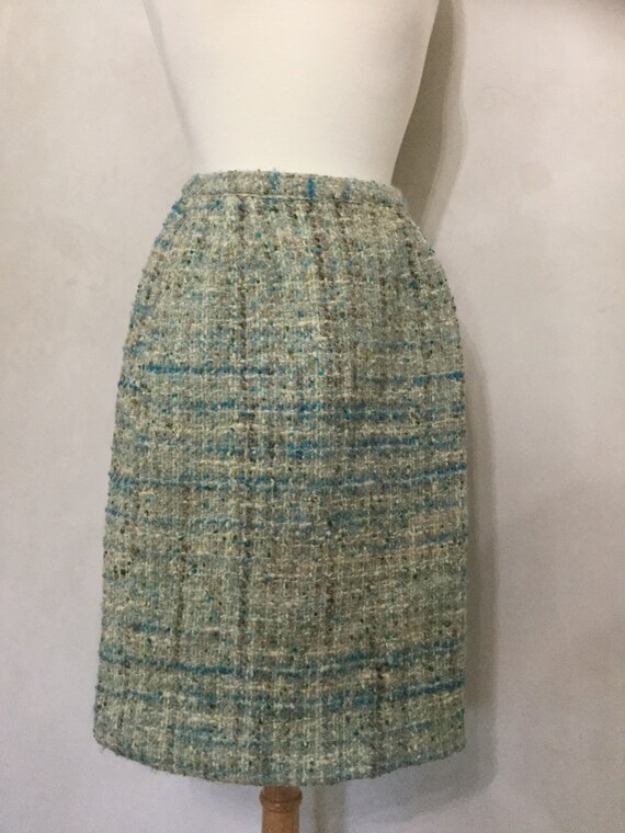 Vintage Light Blue/ Brown Wool Skirt - image 4