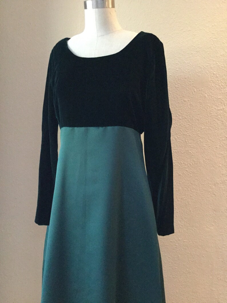 Green Velvet Full Length Gown FIONA Costume Vintage Emerald Green Empire Waist