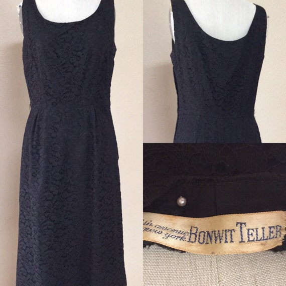 50's  black lace wiggle dress. 50's cocktail dres… - image 1