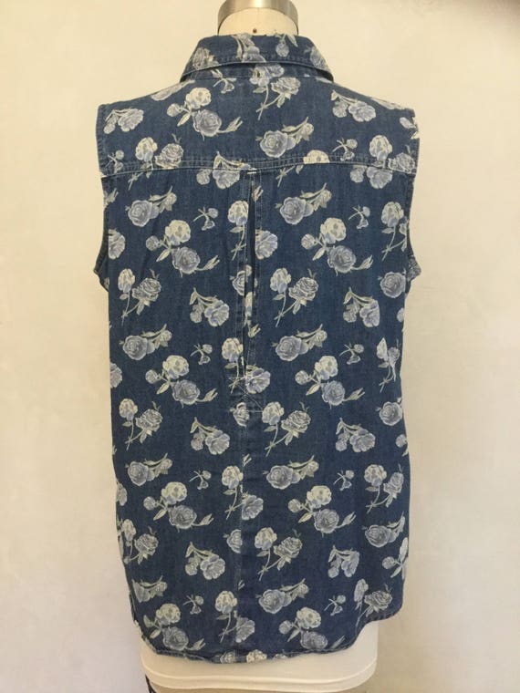 Gloria Vanderbilt Denim Floral Button Down Sleeve… - image 4