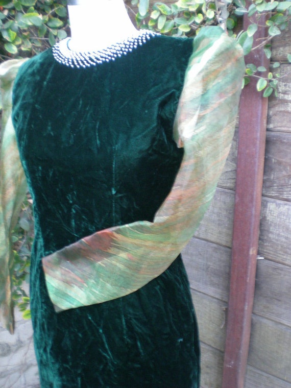 Vintage Green Velvet Dress. Holiday. Christmas. N… - image 4