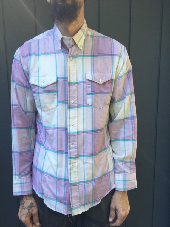 Chemise Vintage Wrangler Pour Homme - Taille L, Grise, Manches Longues - Occasion Très Bon état