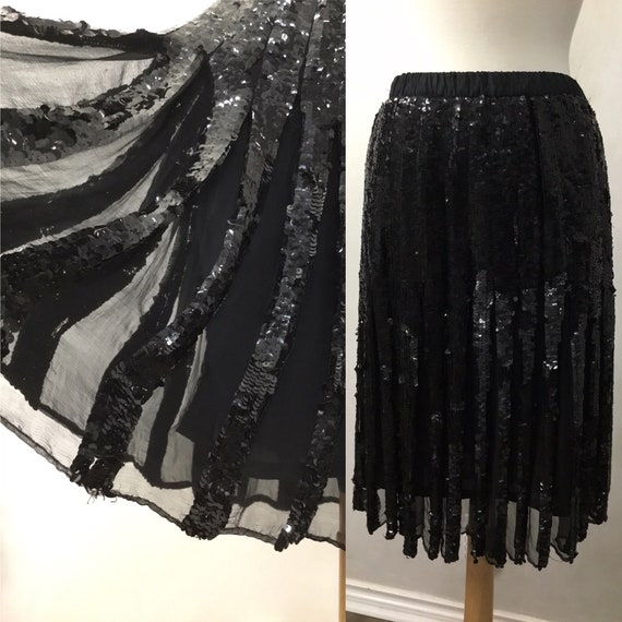 Vintage 60’s Pleated Black Sequin Cocktail Skirt - image 1