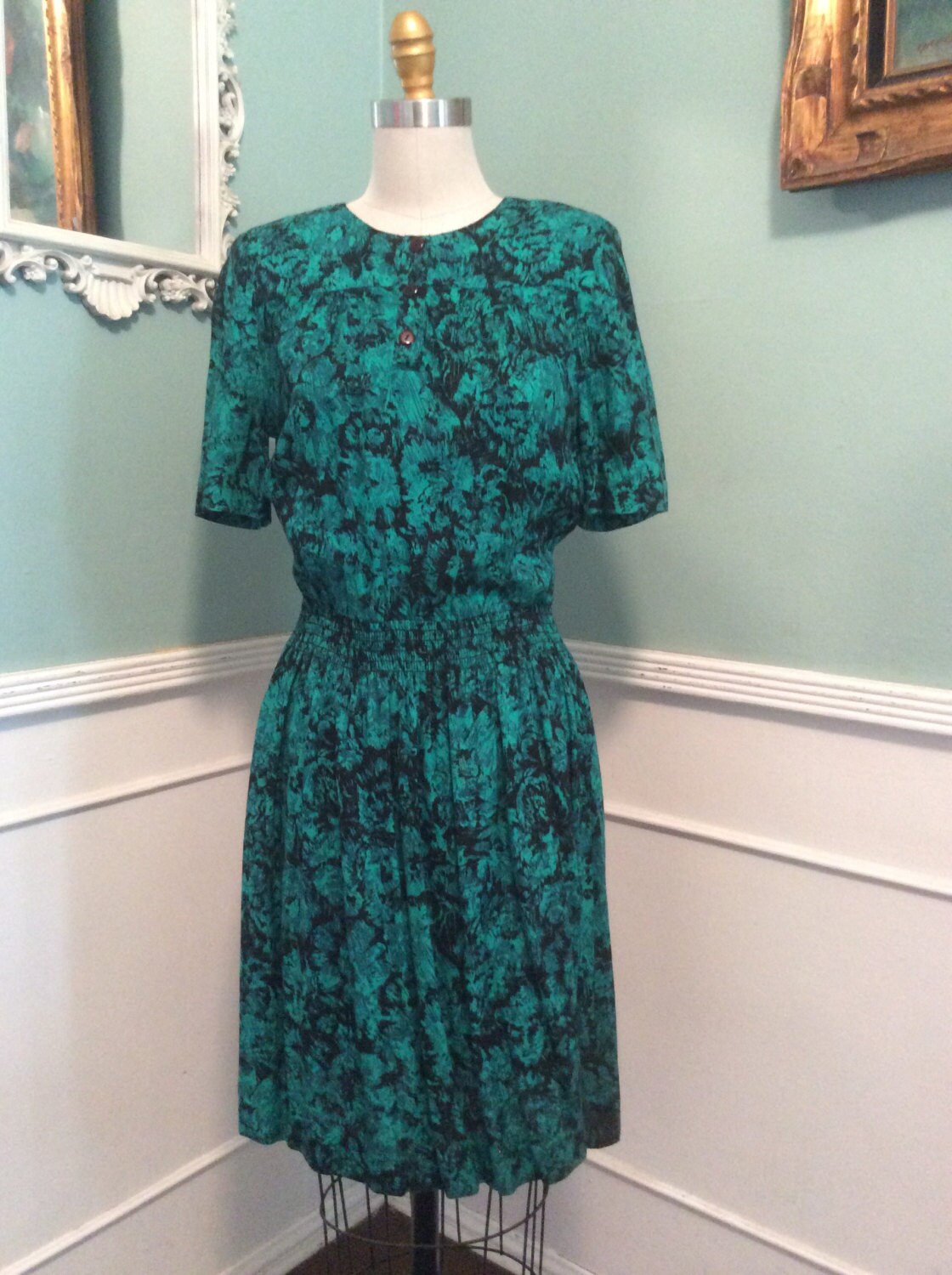 Vintage 80's Green and Black Day Dress. - Etsy