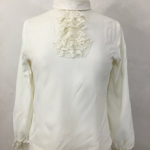 Cream 50s Blouse Lace Dickie NeckTie Petite image 5