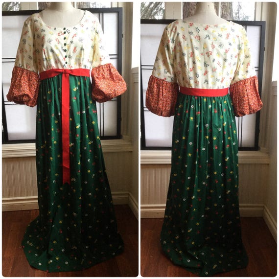 70's Malia of Honolulu Maxi Dress. Prairie Dress.